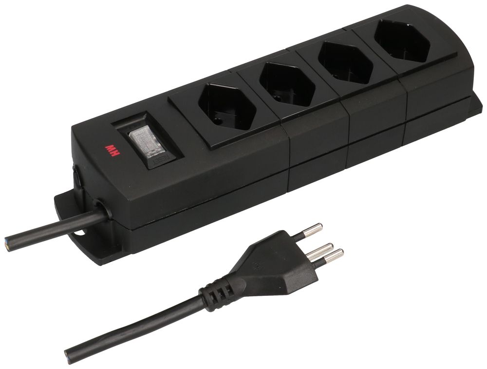 Prise multiple MH 4×T13 Prime-Line Td 3×1mm² 3m noir interrupteur