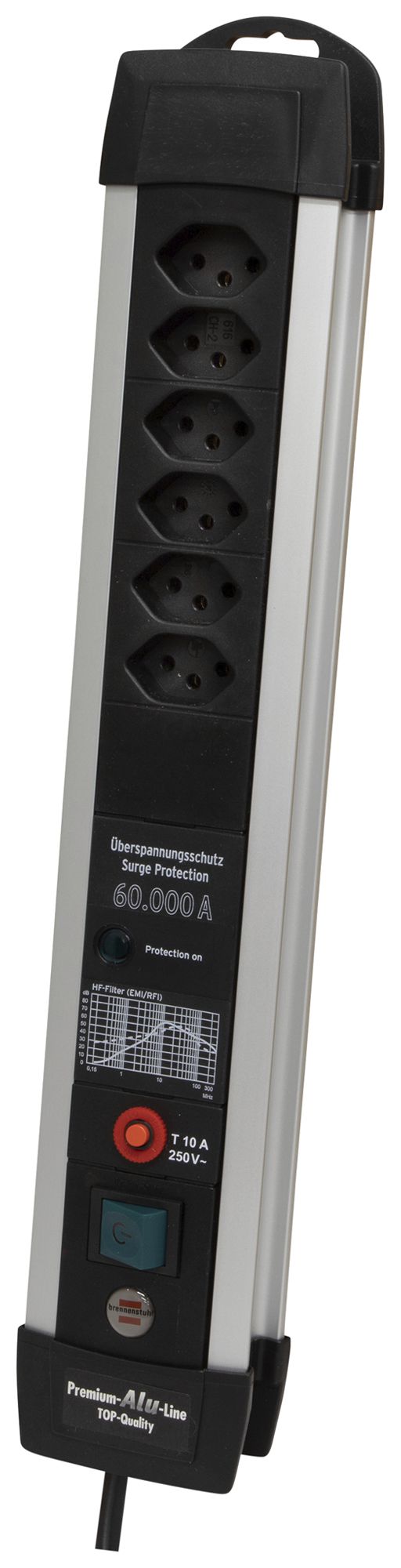 Prise multiple Brennenstuhl Premium-Protect-Line 10A I/O 6×T13 3m noir/aluminium