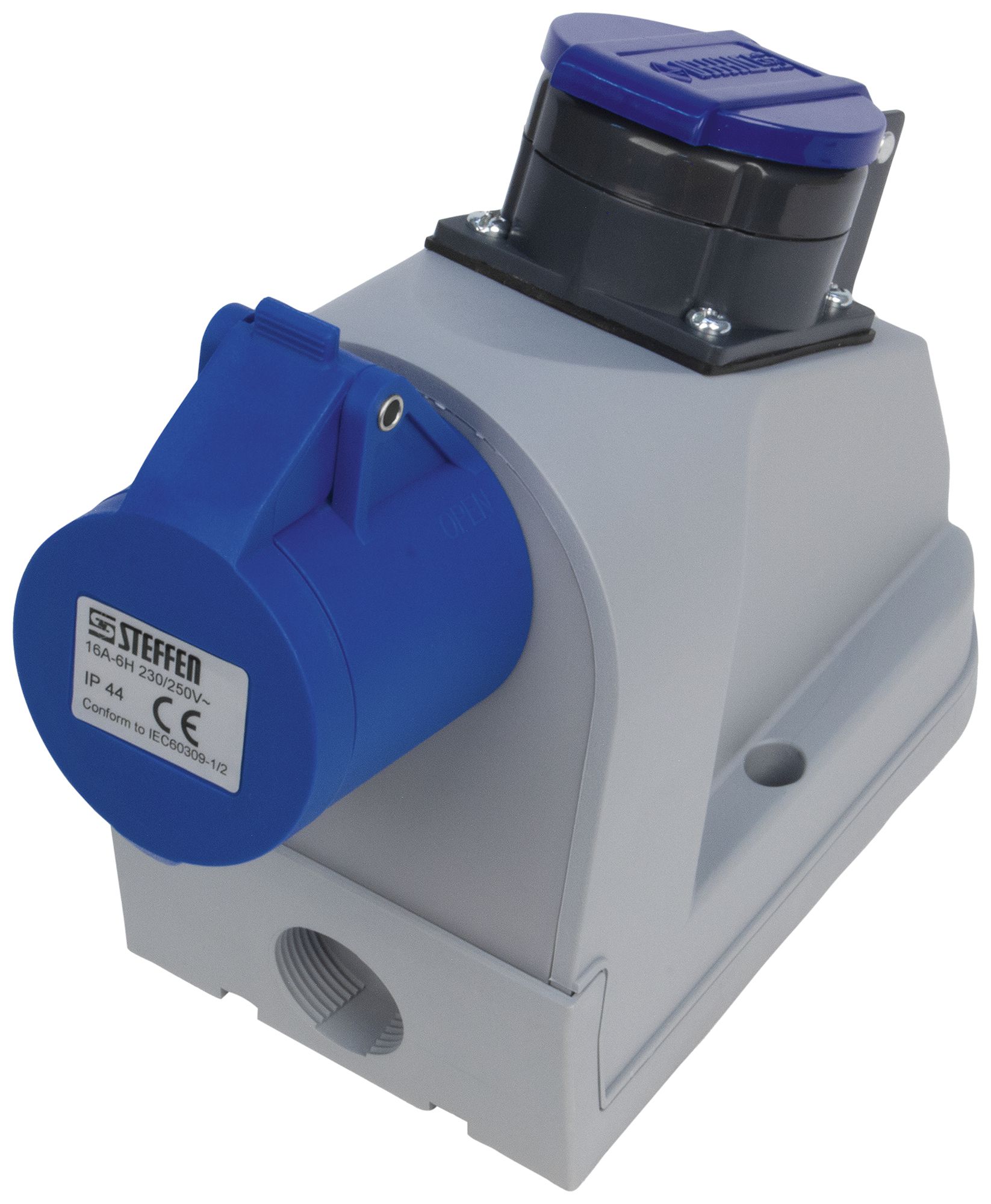 Prise AP Steffen 1×CEE16 1LNPE 6h 230V+1×T23 IP44/IP55