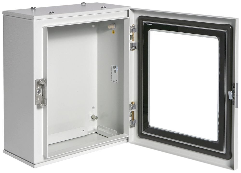 Coffret AP Hager Orion.Plus acier 300×350×160mm IP65 SKI panneton 2× grc porte