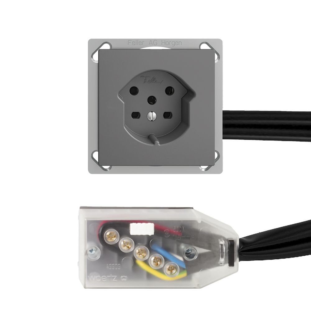 EB-Steckdose EDIZIOdue T15 dunkelgrau für Flachkabel Technofil