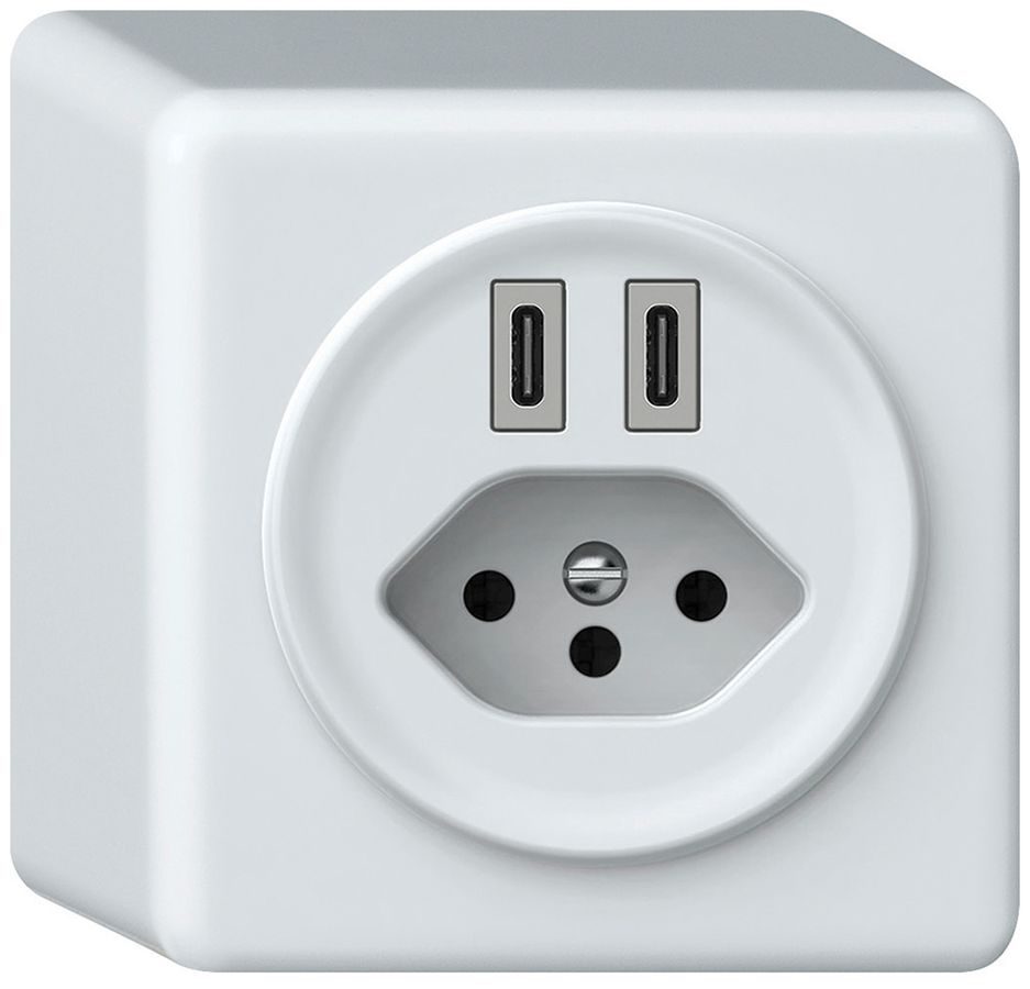 AP-USB-Ladesteckdose origin 2×USB-C 3000mA 5V mit Typ 13 weiss