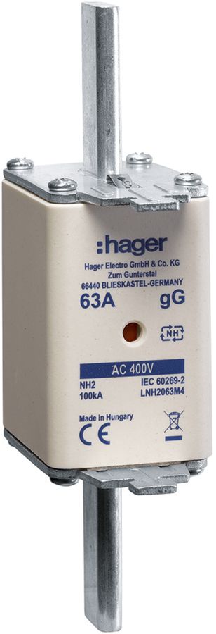 Fusible HPC Hager DIN2c 400VAC 63A gG/gL avertisseur double antirouille