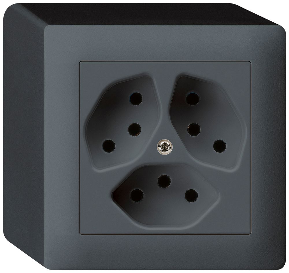 Prise AP kallysto 3×T13 anthracite avec sécurité enfants