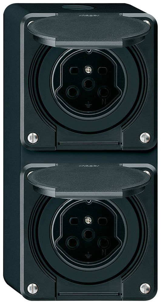 Combi AP 2×1 HA robusto 2×tipo 15 con morsetti a innesto con coperchio nero