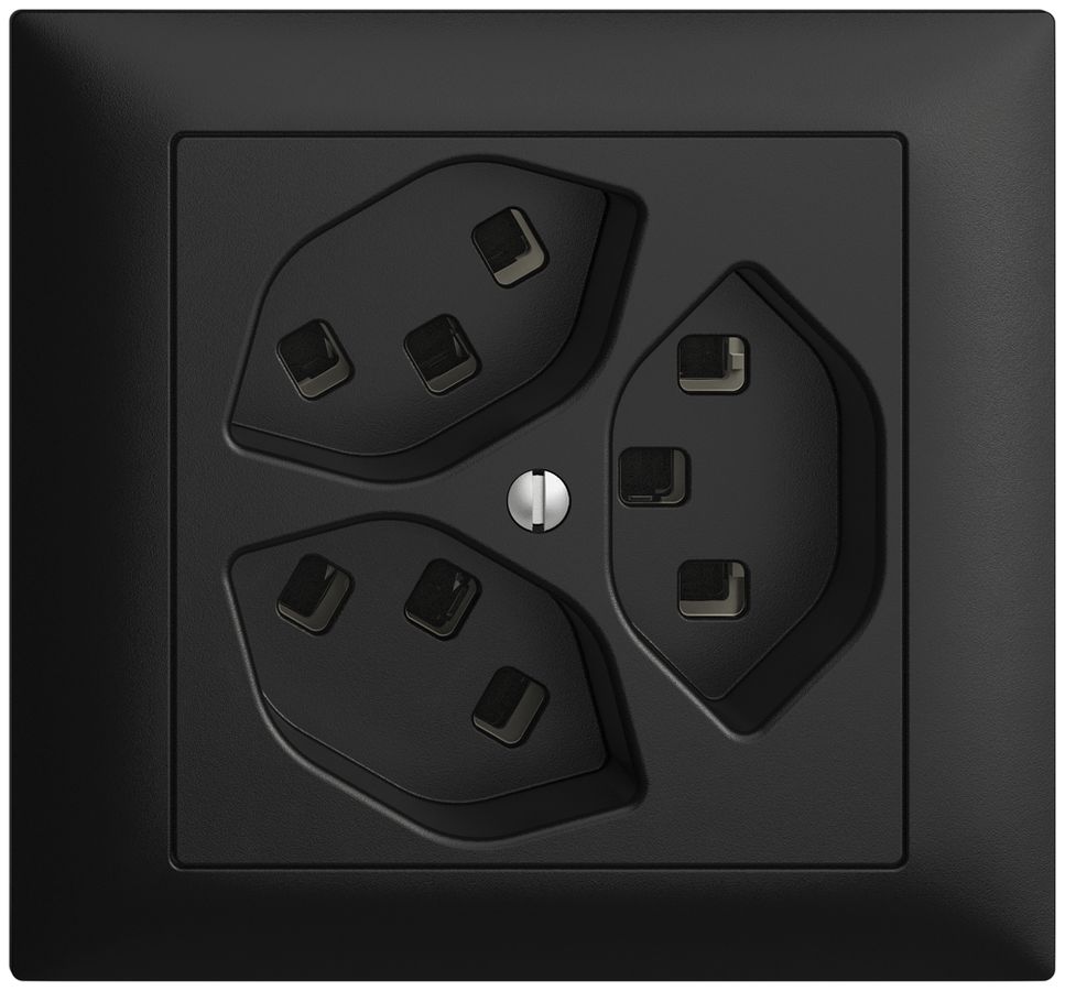 EB-Steckdose 3×T23 16A EDIZIOdue schwarz, mit Steckklemmen