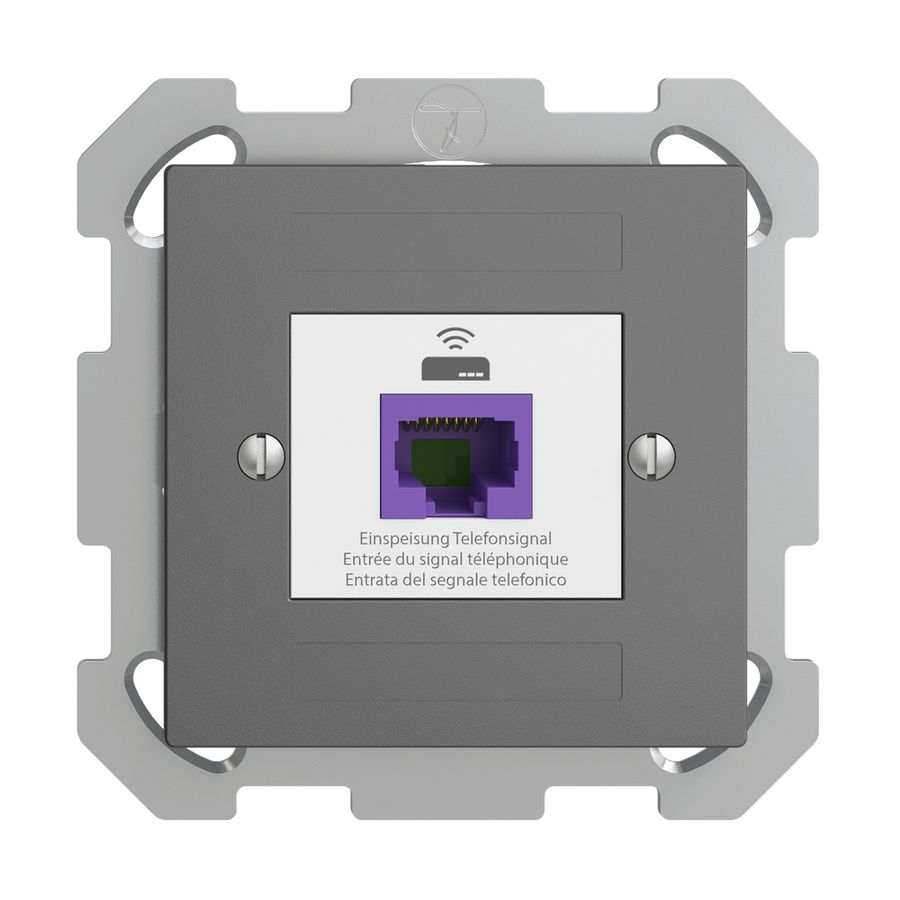 Prise de retour ENC EDIZIOdue FM 1×RJ45 p.Swisscom VoIP, 8 pôles, UTP gris foncé