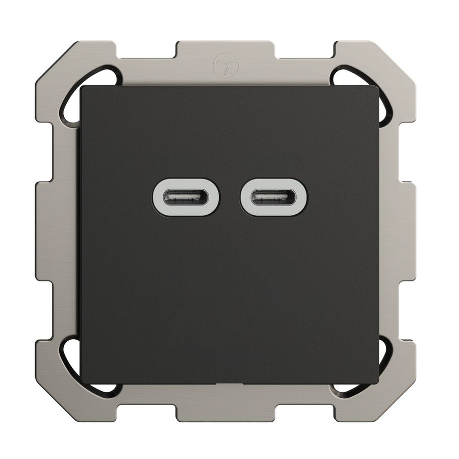 Prise ENC USB 18W 2×type C Feller EDIZIOdue FM 230V 3600mA noir