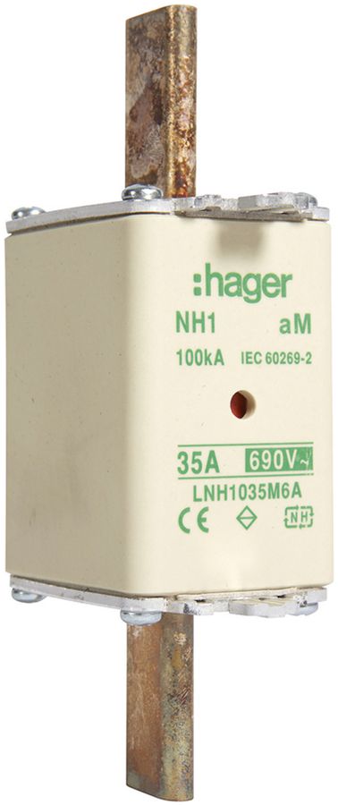 Fusible HPC Hager DIN1 690VAC 35A aM avertisseur double inoxydable