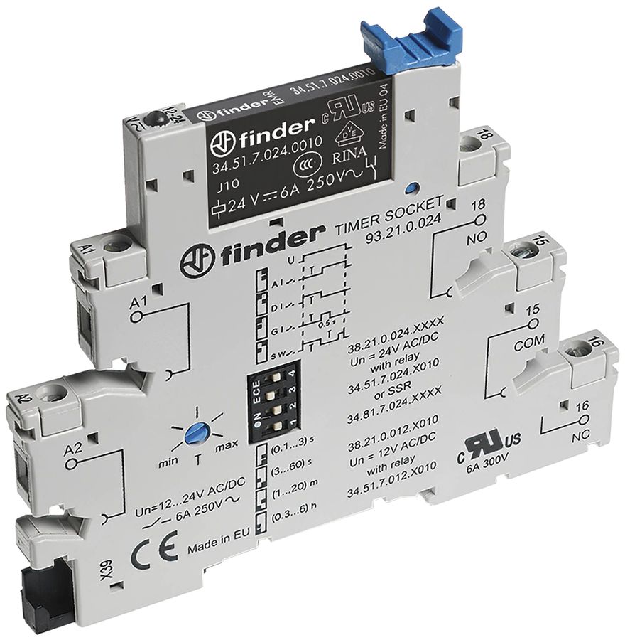 Relais couplage AMD Finder 38, 1C 6A/24VUC AgNi bornes à vis