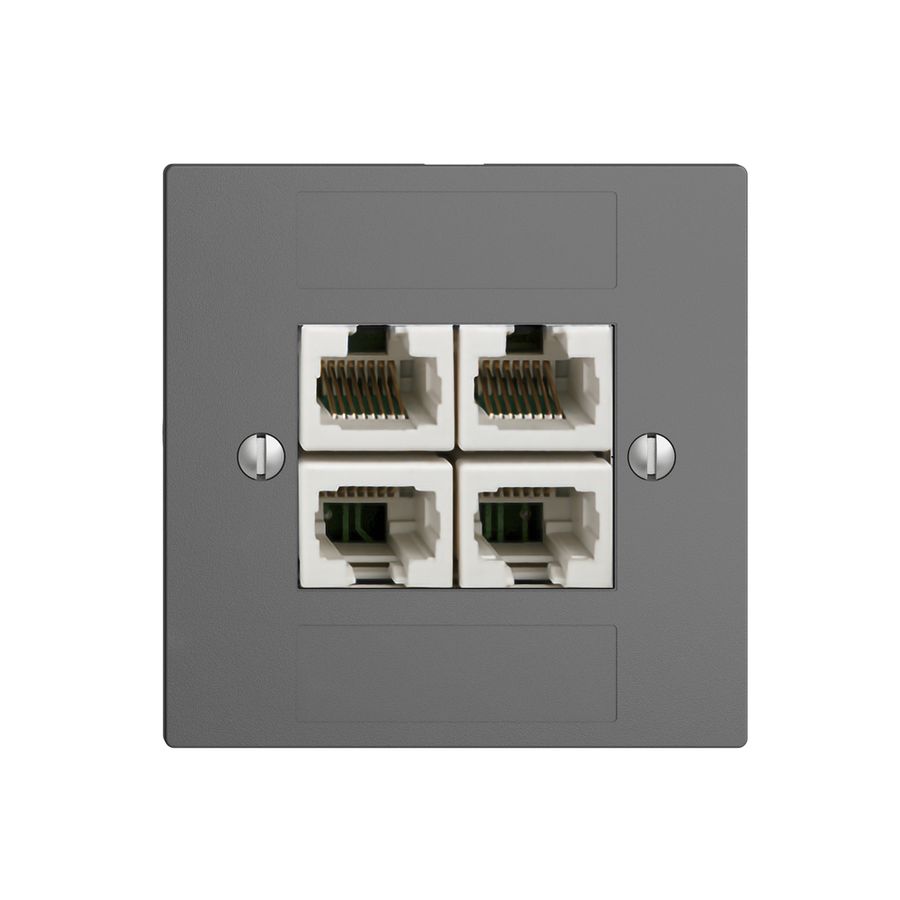 Einsatz zu UP-Anschlussdose 4×RJ45/u 4P getr. EDIZIOdue dunkelgrau ITplus
