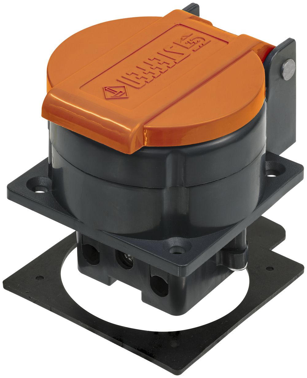 EB-Steckdose Steffen T15 IP55 10A 400V, anthrazit/Deckel orange