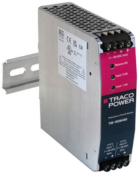 Module de redondance INC Traco TIB-REM480 11…56VDC 2×20A 36×124.2×118.6mm