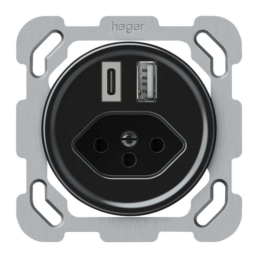 UP-USB-Ladesteckdose origin 1×USB-A 1×USB-C 3000mA 5V mit Typ 13 schwarz