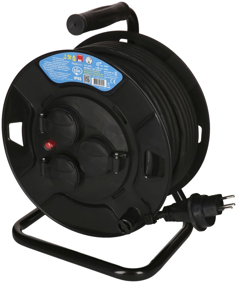 Enrouleur de câble MAX HAURI matière synth.230V 10A 3×T13 33m 3×1.5mm² IP55 noir