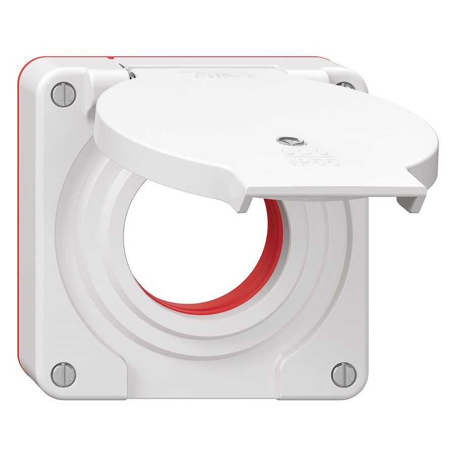 Coperchio c.coperchio ribalt.NEVO Ø42mm p.presa 1-volta ill. IP55 bi (guarn.ro)