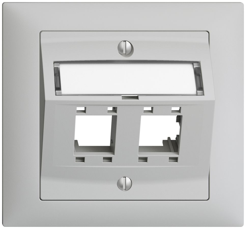 EB-Montageset EDIZIOdue FKE, mit Schrägauslasshaube, für 2×RJ45, hellgrau