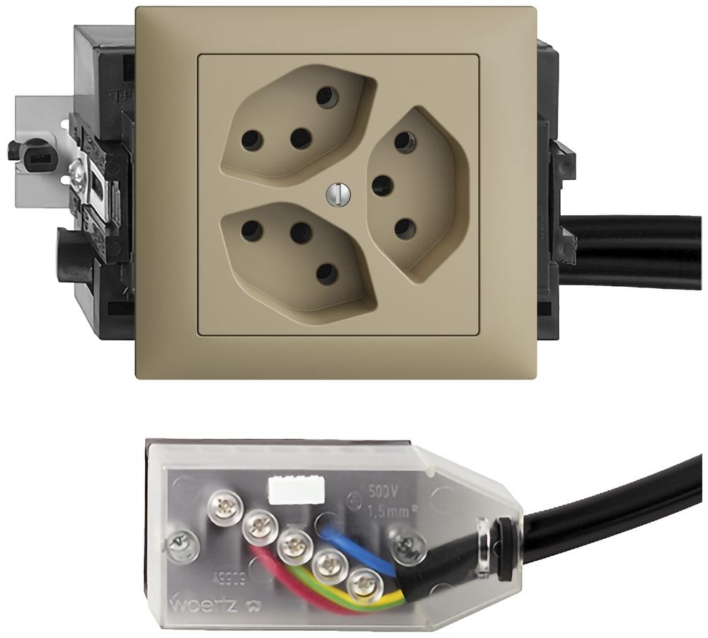EB-Steckdose EDIZIOdue 3×T13 L2 sand 49…69mm für Technofil