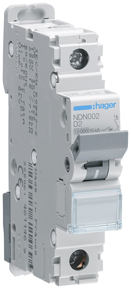 Disgiuntore Hager MCB 1P 230V tipo D 2A Icn 10kA 1UM