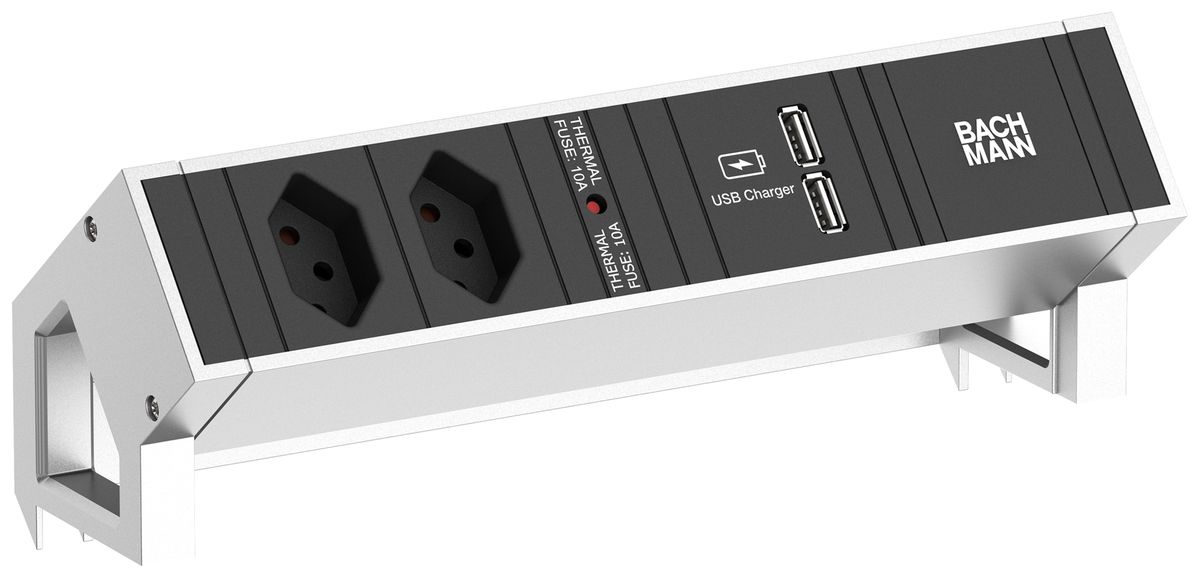 Prise multiple de table BACHMANN DESK 2 2×T13 2×USB-A 0.2m aluminium noir