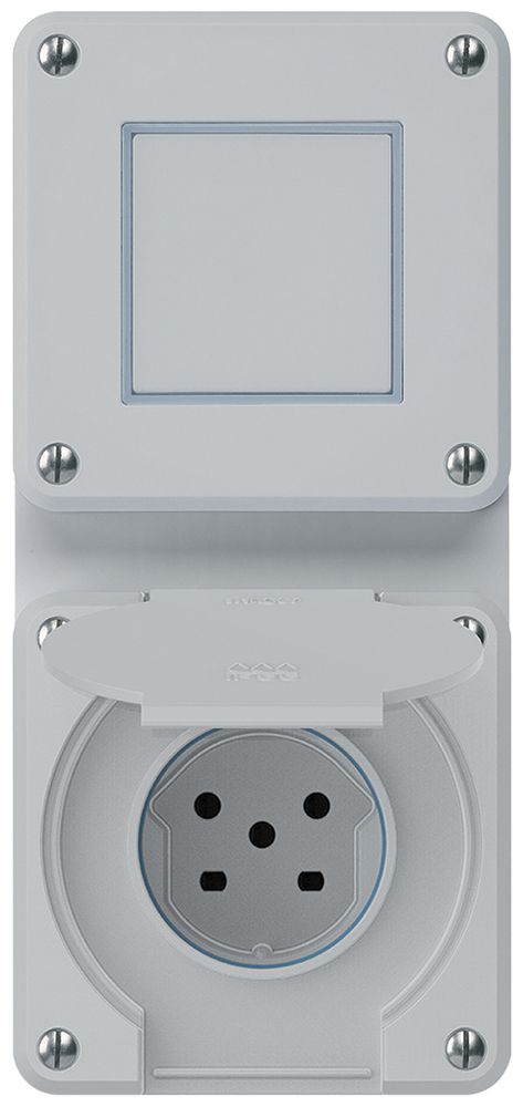 UP-Kombination robusto 2×1, Schalter Schema 3/Steckdose T15 IP55 grau