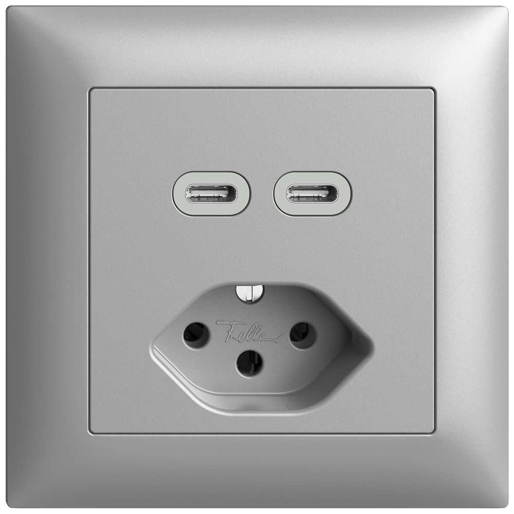 UP-Steckdose USB 2×Typ C + Typ 13 Feller EDIZIOdue FMI 230V 3000mA silver