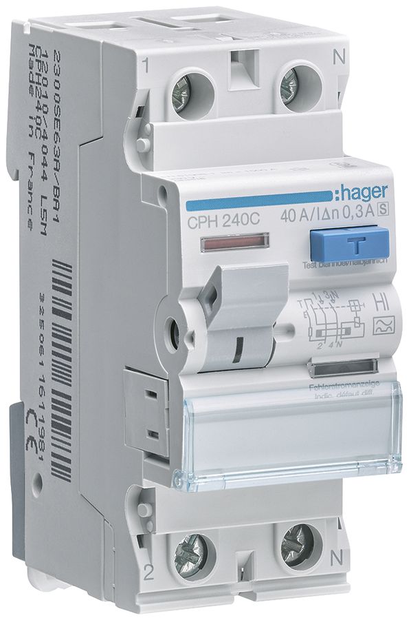 Fehlerstrom-Schutzschalter Hager RCCB (RCD) 2P 230V 0.3A Typ A HI 40A 2TE