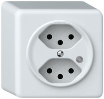 AP-Steckdose origin 2×Typ 13 bel.grün 10A 230V 88×88×54mm weiss