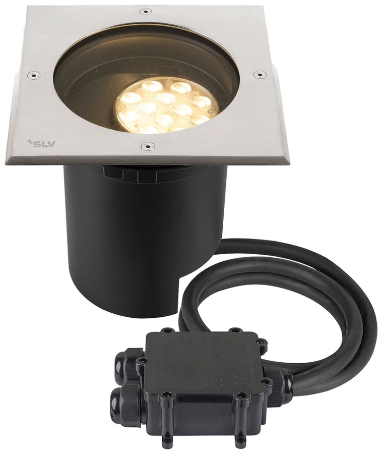 EB-LED-Bodenleuchte SLV DASAR L IP67 19W 1800lm 830 DALI 200×200 Edelstahl