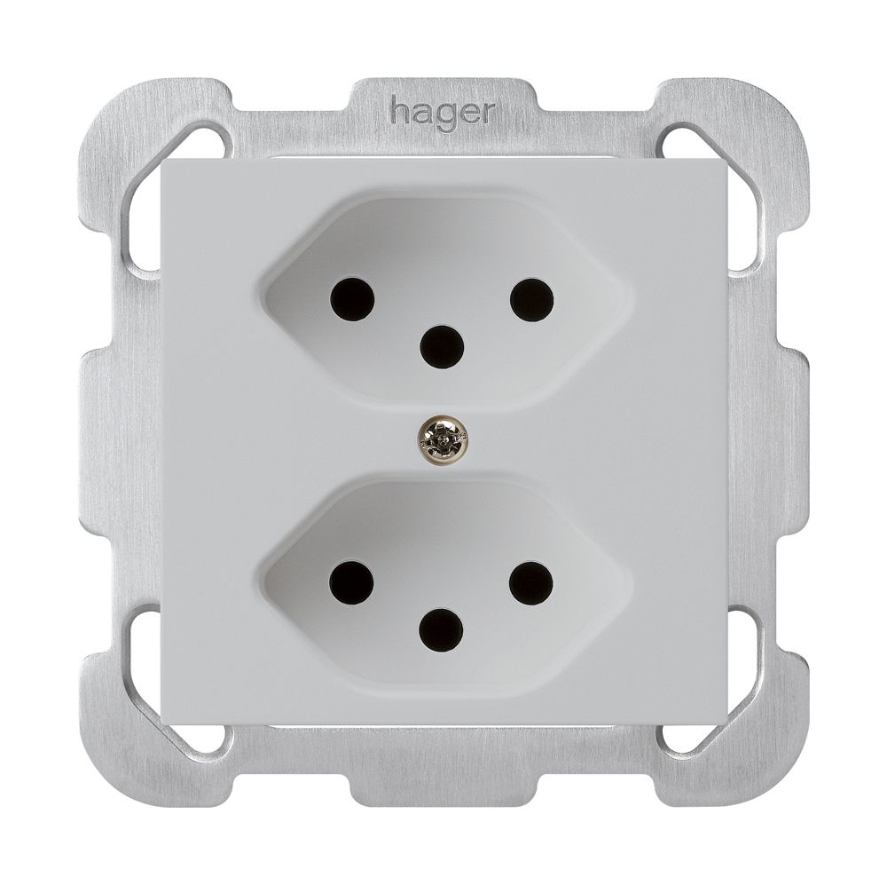 UP-Steckdose kallysto 2×T13 hellgrau mit Kinderschutz mit Befestigungsplatte