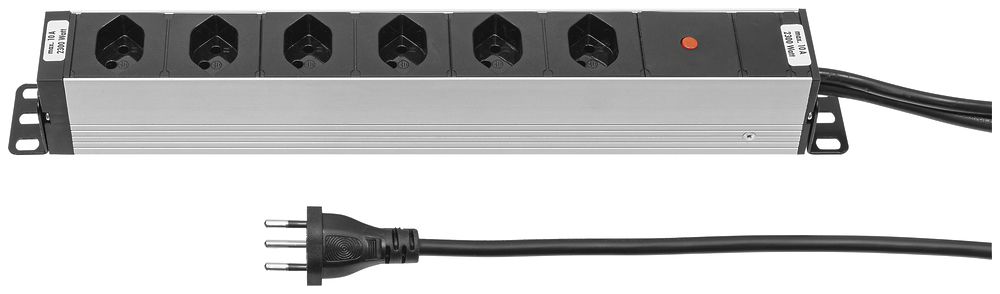 Prise multiple 19" A. Steffen ALU MODULAR 6×T13 3m 1UH noir/aluminium