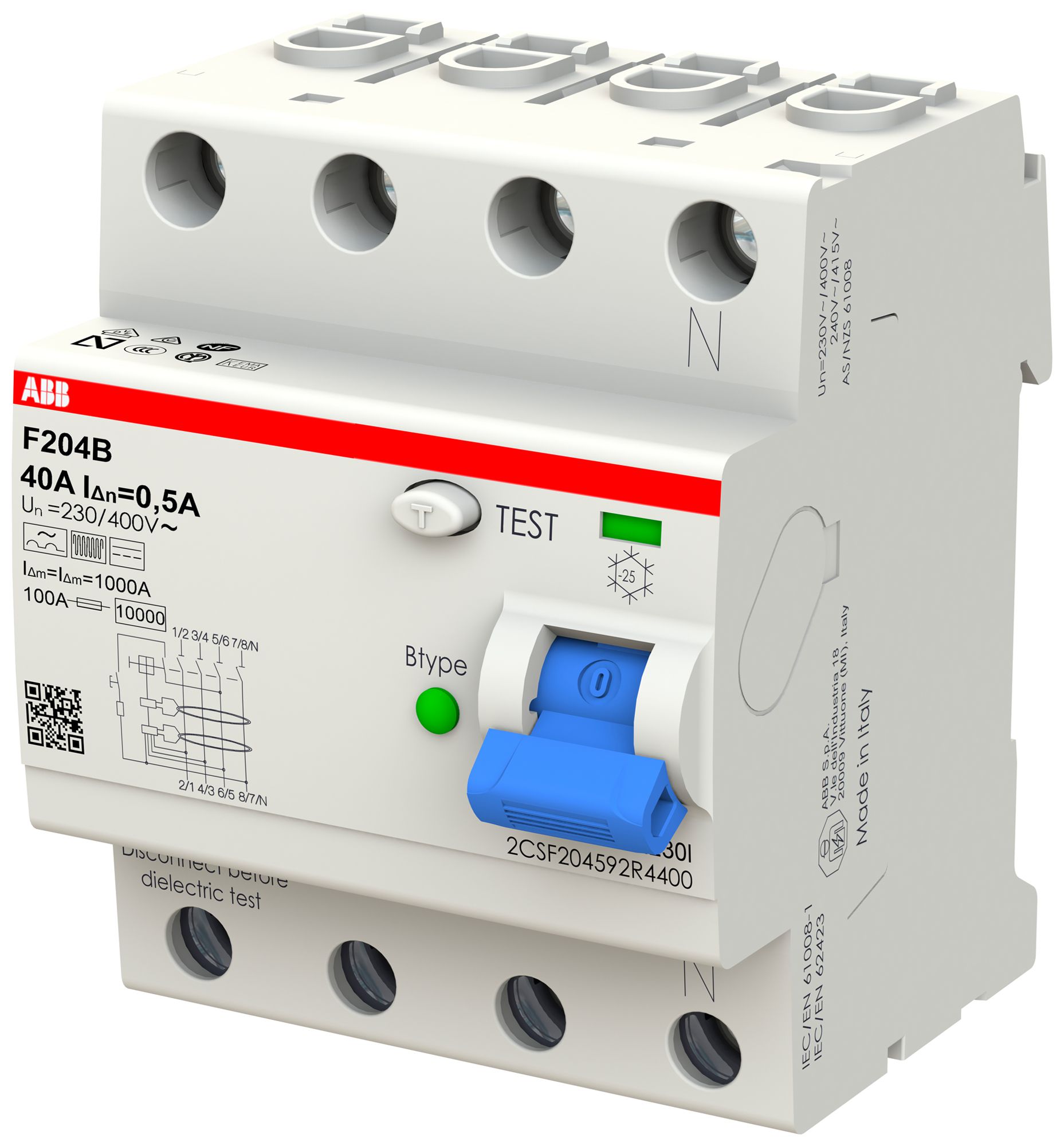 Interrupteur différentiel ABB proM compact 4P 40A 500mA type B légèrem.retardé
