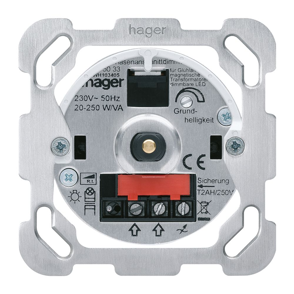 Einsatz Universaldimmer Hager Phasenanschnitt mit Befestigungsplatte mit LED