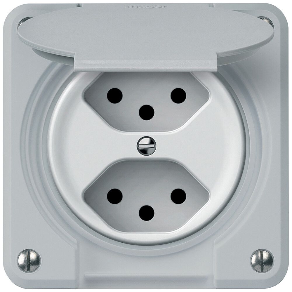 Steckdose FI robusto 1×T23 30mA 16A 250V 86×86mm IP21 grau