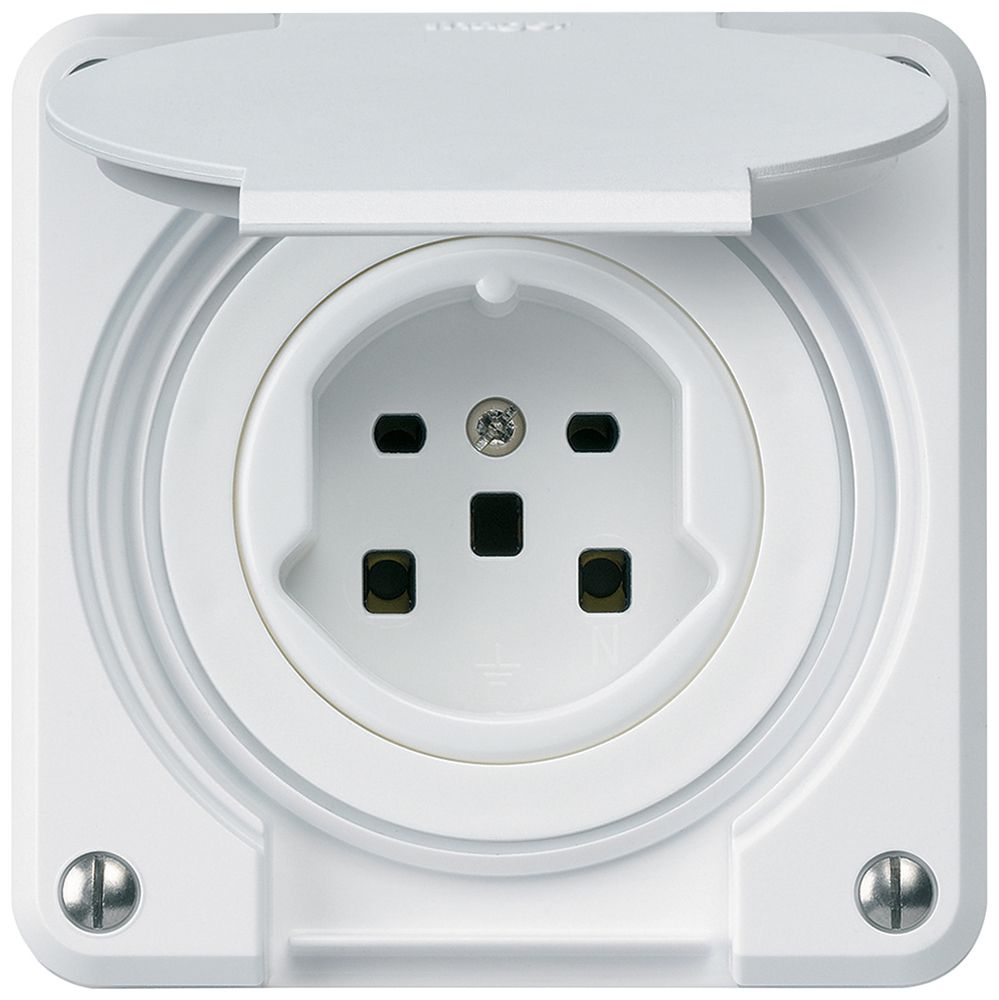 UP-Steckdose HA robusto Typ 25 mit Steckklemmen mit Klappdeckel weiss