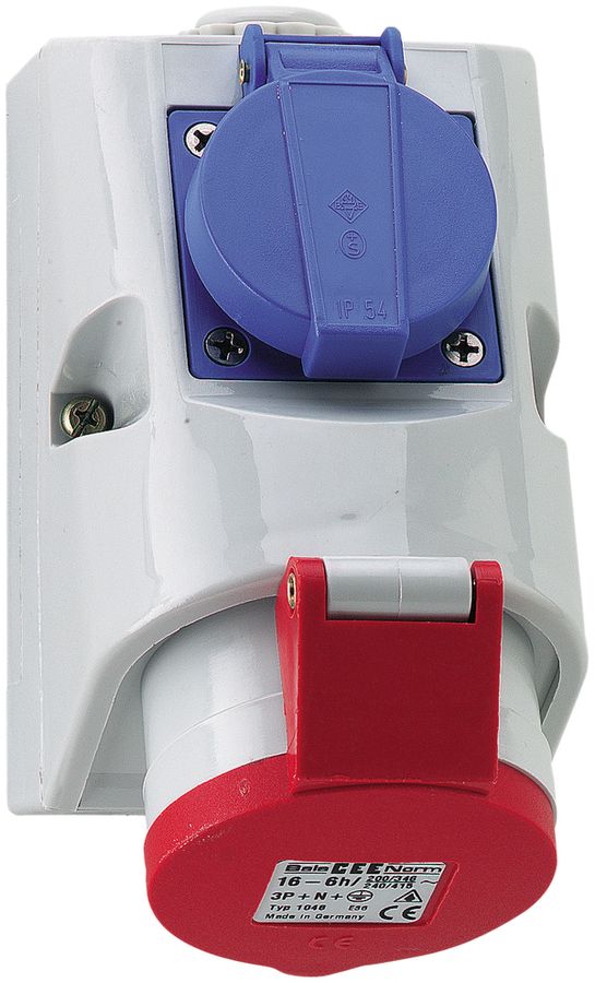 Prise CEE Combi AP Bals 5P 16A 16A 400V 6h rouge IP44 nick.T23