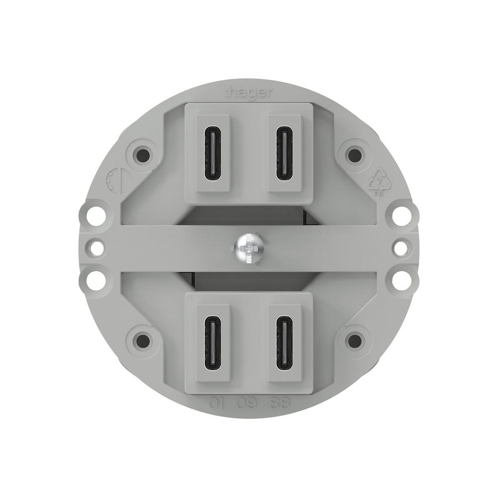 USB-Ladesteckdose Hager 2×C-C 2×20W oder 4×10W 5V aluminium