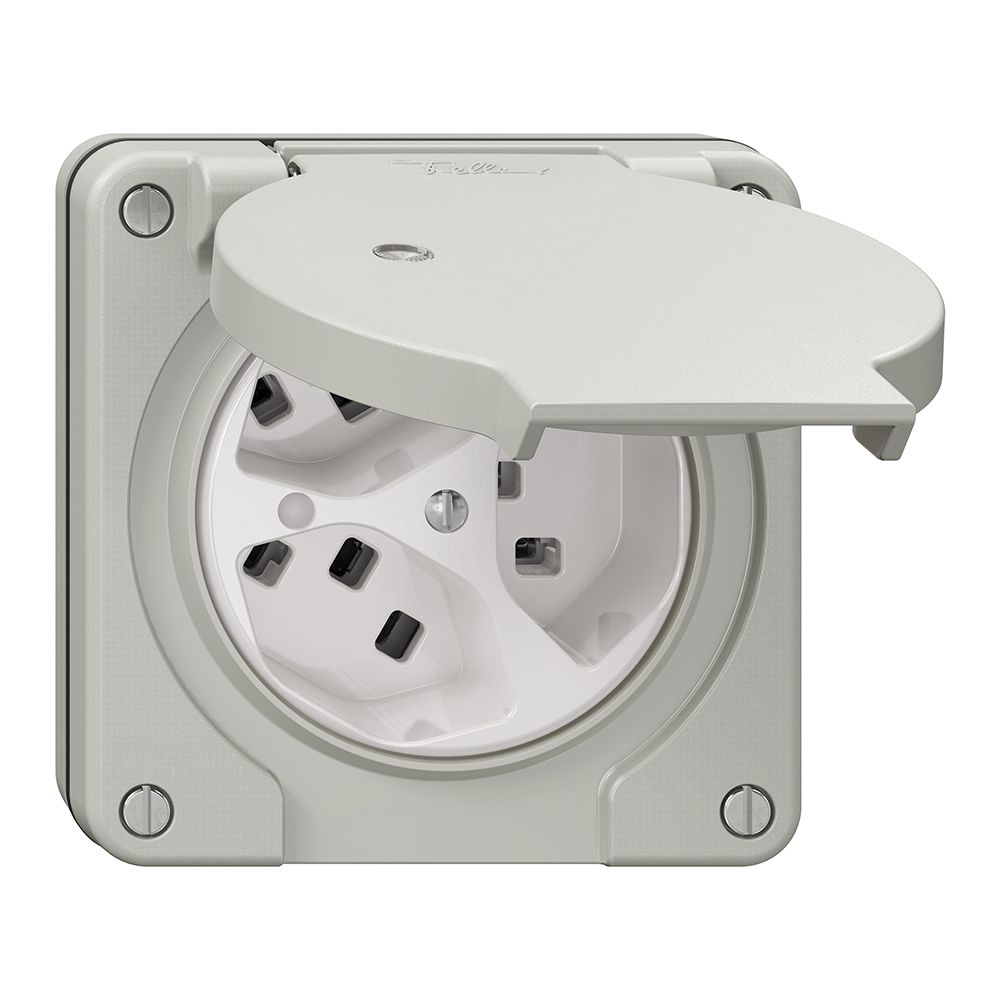 Prise NUP NEVO, 3×T23, IP21, a.LED, gris clair