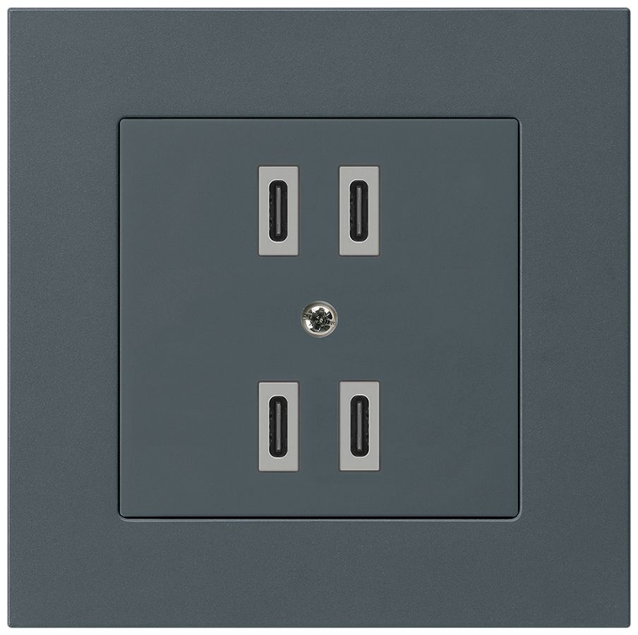 UP-USB-Ladesteckdose Hager kallysto.pro 2×C-C 2×20W/4×10W 5V 94×94mm anthrazit