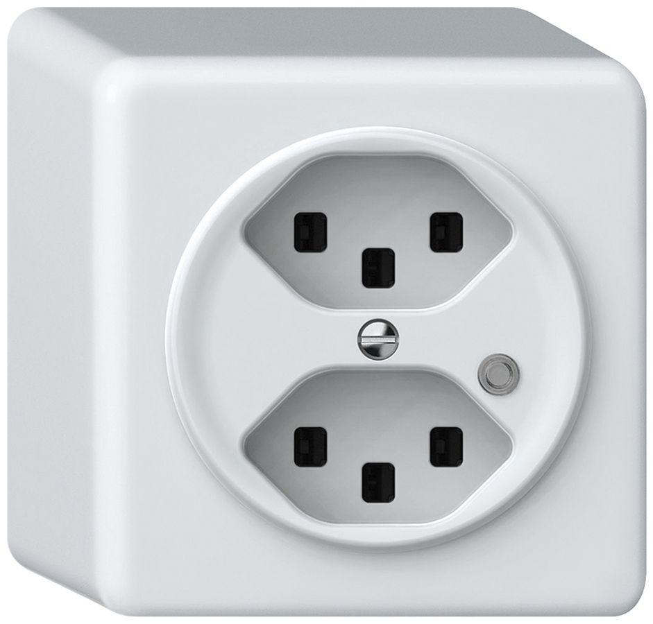 Prise AP origin 2×type 23 lum.vert 16A 230V 88×88×54mm blanc