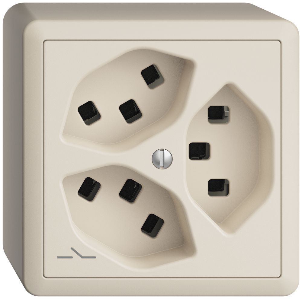 AP-Steckdose 3×T23 Feller EDIZIOdue FX54, 1×getrennt, Steckklemmen, crema