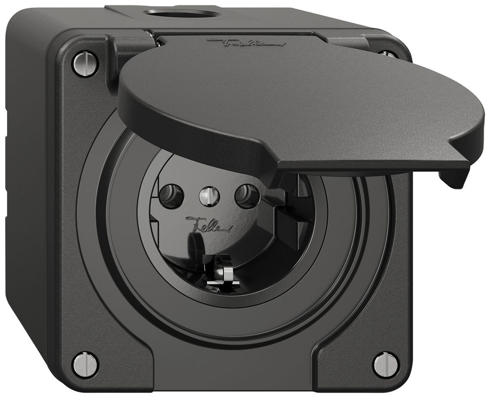 AP-Steckdose Feller IP21 Schuko 16A 230V 87×87mm schwarz