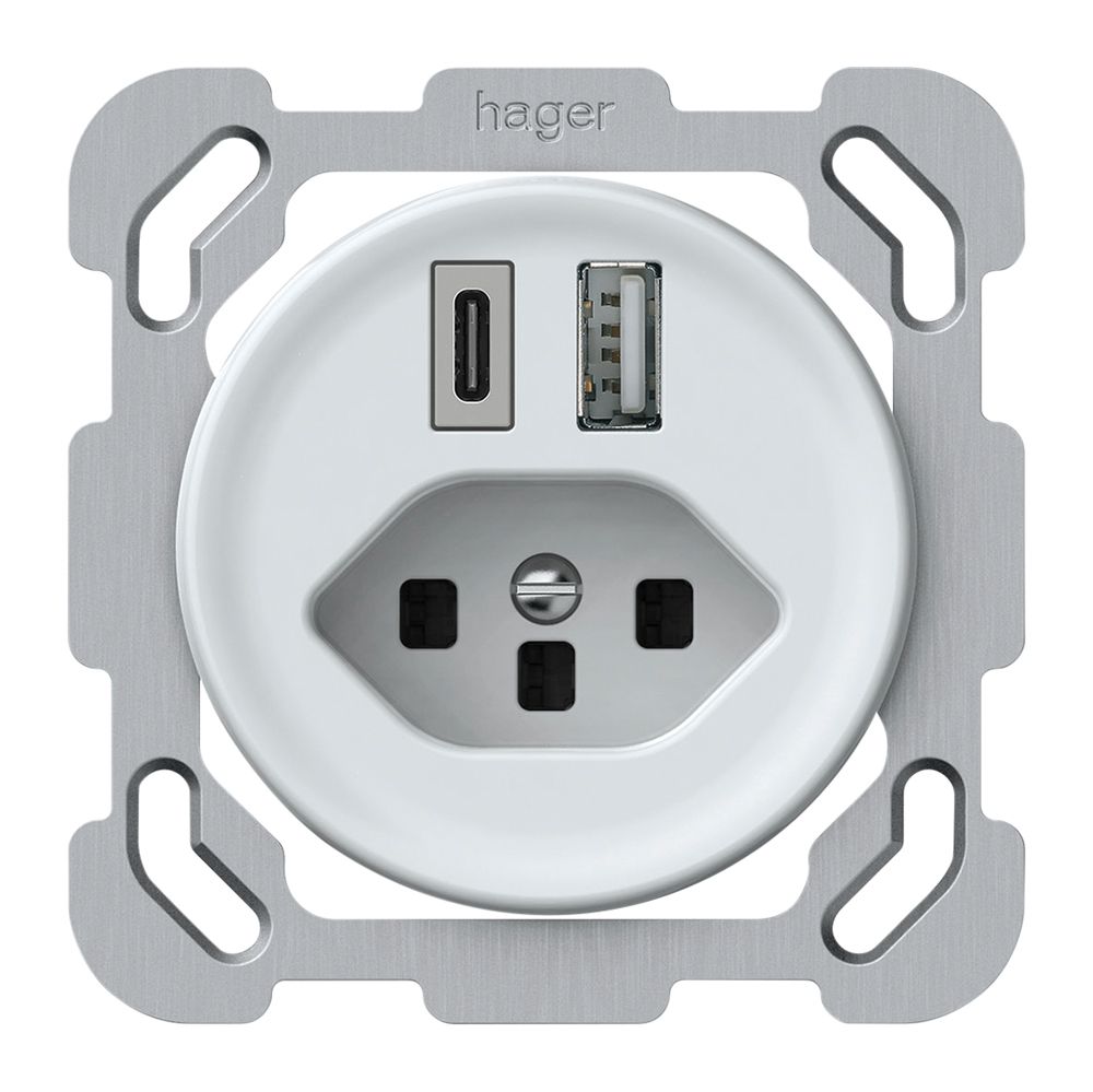 UP-USB-Ladesteckdose origin 1×USB-A 1×USB-C 3000mA 5V mit Typ 23 weiss