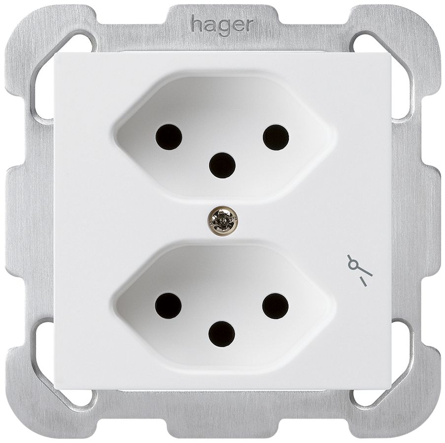 Prise ENC kallysto 2×T13/1 blanc avec sécurité enfants avec plaque de fixation