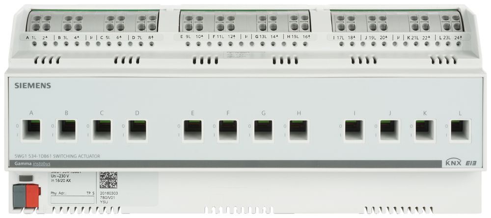 REG-Schaltaktor Siemens KNX 12-fach 230VAC 10AX C-Last