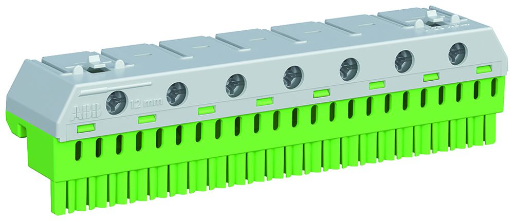 Bloc de bornes ABB ZK237G, 63A, 7×2.5…25mm²+23×1.5…4mm², jaune/vert