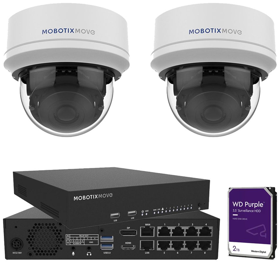 Videoüberwachungssystem MOBOTIX Mx-NVR-Set3: 2×VD1A-8-IR-VA 1×NVR-8 1×HDD