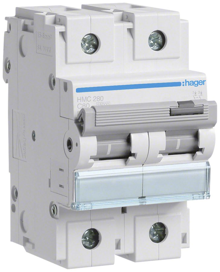 Leitungsschutzschalter Hager MCB 2P 400V Typ C 80A Icn 15kA 3TE