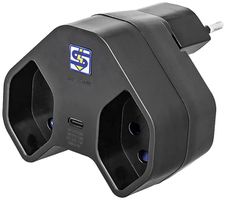 Mehrfachstecker A. Steffen MANTA 10A 2×T13 + 1×USB-C PD schwarz