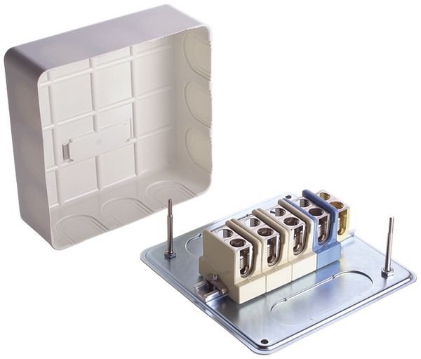 Boîte de dérivation AP Woertz 3LNPE 5×10mm² 115×115×58mm blanc